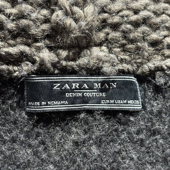 Zara Men Denim Couture Chunky Knit Cardigan Sweater Hairy Wool Blend Men’s M - Picture 7 of 16